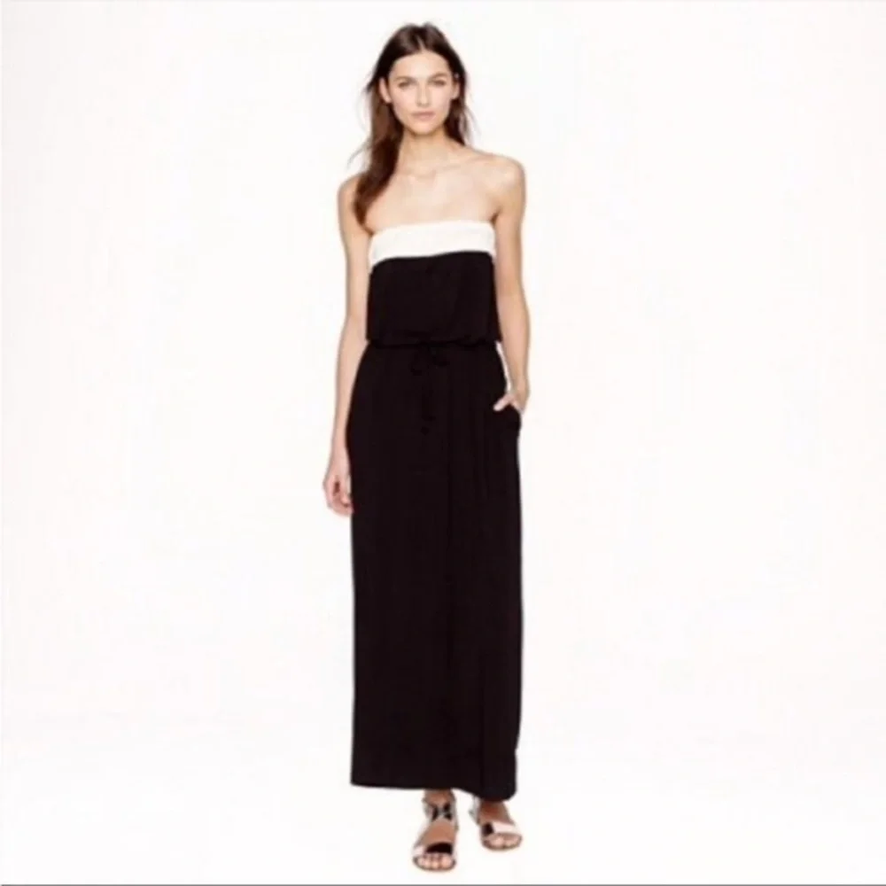 NWT J. Crew Strapless Black and White Maxi Dress Size MP